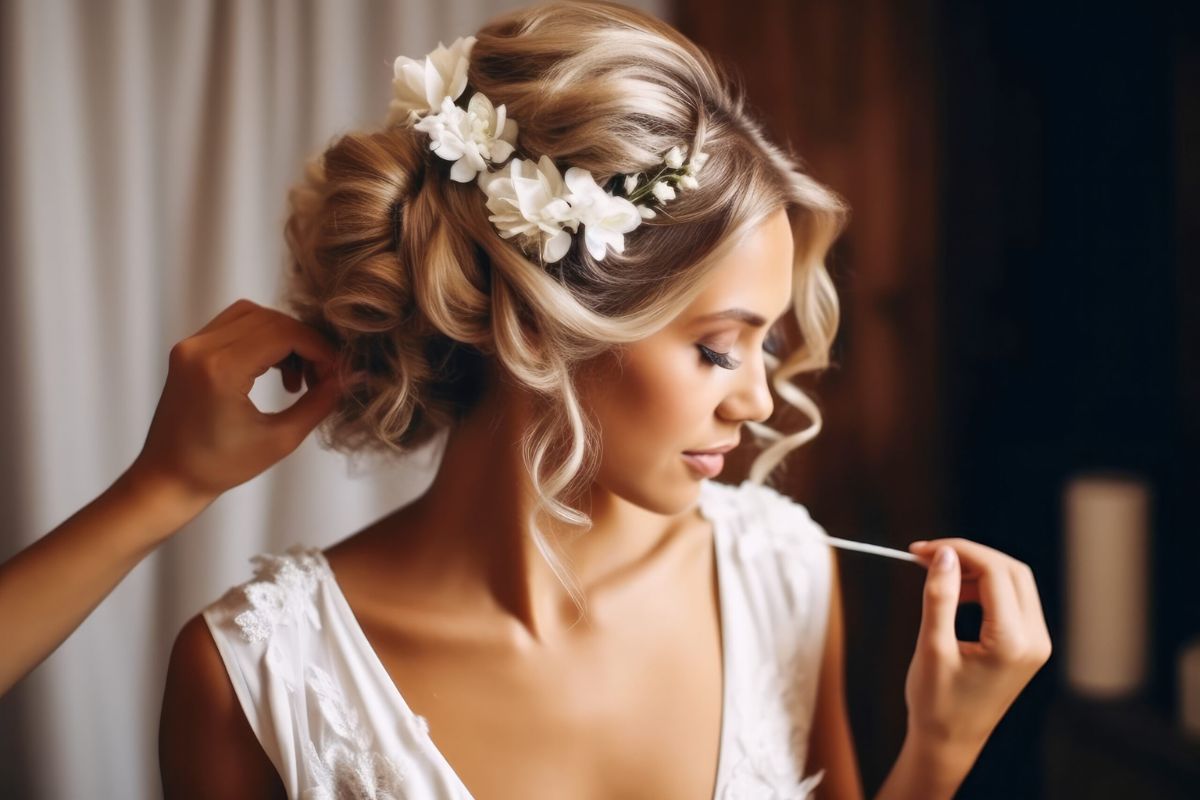 femme, future mariée avec une coiffure spéciale mariage élégante